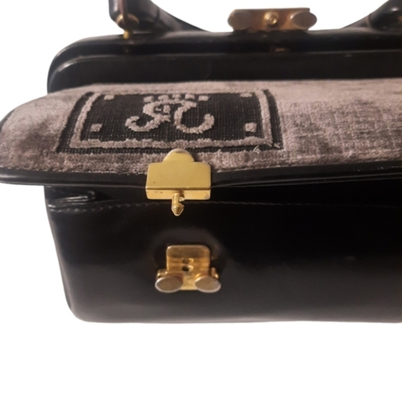 ROBERTA DI CAMERINO Vintage Leather Bagonghi Bag w/ Velvet Trim Black/Grey - Picture 9 of 13